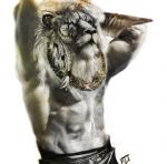 abs anthro clothing magic male muscular muscular_anthro muscular_male scar solo cafoholickiki hasbro magic:_the_gathering wizards_of_the_coast ajani_goldmane planeswalker catfolk felid leonin mammal pantherine