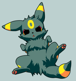 ambiguous_gender black_nose digitigrade feral frown fur grey_background grey_body grey_fur looking_at_viewer lying markings on_back open_frown open_mouth orange_eyes pawpads paws red_pawpads simple_background solo tail yellow_markings falvie nintendo pokemon eeveelution generation_2_pokemon pokemon_(species) umbreon 2010 cel_shading digital_drawing_(artwork) digital_media_(artwork) hi_res shaded