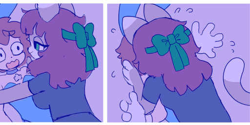 accessory anthro anthro_on_anthro blush bodily_fluids bow_ribbon bunny_costume clone_transformation clothing costume cuffs_(clothing) duo fake_ears fake_rabbit_ears female femboy hair hair_accessory hair_bow hair_ribbon heterochromia human_to_anthro male male_anthro male_human questionable_consent ribbons saliva saliva_string species_transformation spiral spiral_eyes transformation transformation_sequence transformation_through_kiss white_hair popstick pop_(popstick) domestic_cat felid feline felis human mammal 2025 hi_res long_image wide_image