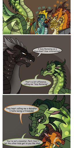 angry armor bodily_fluids border claws comforting crown crying dialogue female feral green_body group headgear horn jewelry laugh male necklace orange_body quadruped roleplay sad tail tears text white_border wings young herakidpatrol mythology wings_of_fire chameleon_(wof) glory_(wof) morrowseer_(wof) peril_(wof) sunny_(wof) dragon mythological_creature mythological_scalie rainwing_(wof) scalie skywing_(wof) 2020 absurd_res comic digital_drawing_(artwork) digital_media_(artwork) english_text hi_res signature father_(lore) father_and_child_(lore) parent_(lore) parent_and_child_(lore)