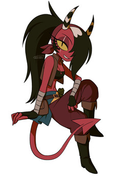 belt boots breasts clothed clothing eye_scar facial_scar female footwear horn medium_breasts not_furry scar shoes simple_background solo tail white_background enaic31 hellaverse helluva_boss sallie_may_(helluva_boss) demon demon_humanoid humanoid imp absurd_res hi_res trans_(lore) trans_woman_(lore)