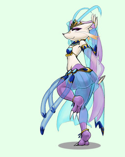 anthro biped breasts butt claws clothed clothing female harem harem_outfit jewelry red_eyes simple_background small_breasts solo standing toe_claws translucent translucent_clothing zadomi nintendo pokemon vajra_amavasya_(rkitsune) generation_5_pokemon mienshao pokemon_(species) 2014 male_(lore)