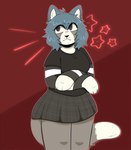 anthro black_clothing blue_body blue_fur blue_hair clothing female fur grey_body grey_clothing grey_fur grey_tail hair solo tail white_body white_clothing white_fur white_tail fawnpawss cookie_(meggiebun) domestic_cat felid feline felis mammal hi_res