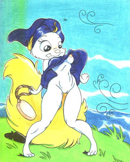 anthro areola breasts cloud exhibitionism female genitals lake navel nipples nude outside sky smile solo tail towel towel_lift towel_on_head towel_only towel_wrap vulva wide_hips wind fatalis_(artist) animaniacs warner_brothers minerva_mink mammal mink mustelid musteline true_musteline