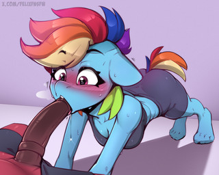 anthro blush duo fellatio female male male/female oral penile sex felixf friendship_is_magic hasbro my_little_pony rainbow_dash_(mlp) hi_res