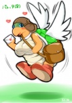 anthro blush breasts crossgender feathered_wings feathers female non-mammal_breasts shell smile solo text wings ymbk mario_bros nintendo paper_mario paper_mario_(2000) parakarry koopa koopa_paratroopa koopa_troopa reptile scalie translated