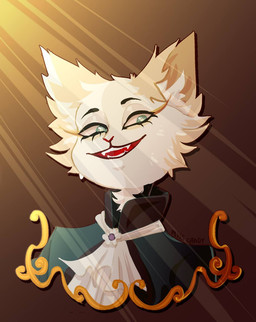 anthro blue_clothing blue_eyes blue_jacket blue_pupils blue_topwear brown_background cheek_tuft clothed clothed_anthro clothed_female clothing cravat eyelashes facial_tuft fangs female fur gradient_background happy jacket lidded_eyes light neck_tuft open_mouth open_smile pupils red_nose red_tongue simple_background smile solo sunlight teeth tongue topwear tuft white_body white_cravat white_fur mskend_a domestic_cat felid feline felis mammal 2022 bust_portrait colored digital_drawing_(artwork) digital_media_(artwork) english_description hi_res lighting portrait shaded