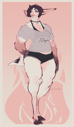 anthro athletic athletic_anthro athletic_female athletic_wear biped bottomwear camel_toe clothed clothing crop_top ears_aside eng female fur gym_bottomwear gym_shorts hair hooves hotpants jewelry markings muscular muscular_anthro muscular_female necklace open_mouth pink_background pink_body pink_fur shirt short_hair shorts simple_background skimpy solo spots spotted_body spotted_fur standing tail text text_on_clothing text_on_shirt text_on_topwear topwear translucent translucent_clothing white_body white_fur yo-lander sara_(yo-lander) canid canine canis dalmatian deer domestic_dog hybrid mammal 2025 absurd_res digital_media_(artwork) english_text hi_res signature