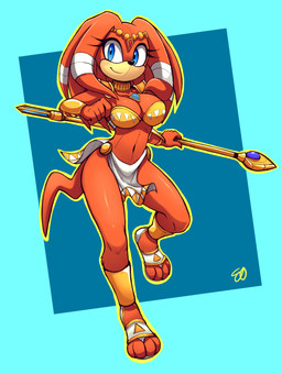 anthro bandeau big_breasts blue_eyes bottomwear breasts choker circlet clothing cosplay eyelashes feet female footwear jewelry krystal's_staff krystal_cosplay loincloth navel necklace orange_body sandals shoes shoulder_guards smile solo staff topwear naaraskettu nintendo sega sonic_adventure sonic_the_hedgehog_(series) star_fox tikal_the_echidna echidna mammal monotreme 2026 absurd_res hi_res