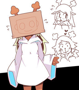 anthro biped blonde_hair box cardboard cardboard_box clothed clothed_anthro clothed_female clothing container drawing_in_a_drawing expressions female female_anthro front_view fully_clothed fully_clothed_anthro fully_clothed_female hair looking_aside looking_at_viewer obscured_face robe simple_background slim slim_anthro slim_female solo sweat_emanata white_background crepix deltarune undertale_(series) noelle_holiday 2021 cel_shading digital_drawing_(artwork) digital_media_(artwork) shaded sketch