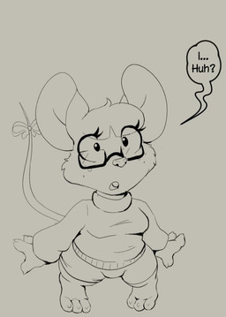 3_toes 4_fingers accessory anthro bottomwear bow_ribbon buckteeth claws clothed clothed_anthro clothed_female clothing confusion dialogue eyewear feet female finger_claws fingers freckled_face freckles fully_clothed fully_clothed_anthro fully_clothed_female furgonomics glasses looking_up looking_up_at_another ribbons shorts solo speech_bubble sweater tail tail_accessory tail_ribbon teeth text toe_claws toes topwear wearing_glasses muhny edie_(muhny) mammal mouse murid murine rodent english_text sketch