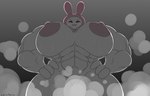 :3 abs anthro areola belly big_areola big_breasts big_nipples black_eyebrows blush blush_lines bodily_fluids breasts bunny_ear_hat closed_smile clothing eyebrows eyes_closed female fur grey_background hand_on_hip hands_on_hips headgear headwear huge_areola huge_breasts huge_nipples low-angle_view mouth_closed muscular muscular_arms muscular_female muscular_legs nipples noseless nude pink_areola pink_nipples simple_background smile solo steam sweat sweating_profusely sweaty_abs sweaty_arms sweaty_belly sweaty_breasts sweaty_face sweaty_legs thick_thighs under_boob white_body white_fur wide_hips lerntern adventure_time cartoon_network ks-2 lagomorph leporid mammal rabbit artist_name digital_media_(artwork) portrait signature three-quarter_portrait watermark