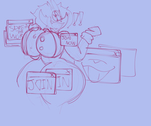 anthro big_breasts breasts clothing computer_screen computer_virus_(program) curvy_figure exclamation_point eyewear female glasses gloves handwear huge_breasts military_uniform smile text thick_thighs uniform wide_hips thatonesillydog meatcorp nintendo pokemon ilum_(character) braixen generation_6_pokemon pokemon_(species) 6:5 guide_lines handwritten_text hi_res sketch