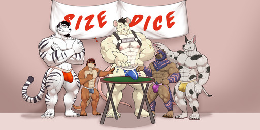 anthro big_bulge big_muscles bulge clothed clothing detailed_bulge gambling group huge_muscles inside male muscular muscular_male size_difference thong thong_only topless underwear underwear_only folsky aidan_mouse dazzle_(wolfgar) wooyeong canid canine canis domestic_dog felid great_dane mammal mastiff molosser mouse murid murine mustelid otter pantherine rodent tiger wolf hi_res