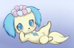 :3 blue_eyes blue_hair blush chibi female feral flower fur g_clef genitals hair jewelry looking_at_viewer lying necklace on_back plant presenting presenting_pussy pussy smile solo spread_legs spreading yellow_body yellow_fur delicious_(artist) jewelpet sanrio sega sega_fave sapphie_(jewelpet) bird_dog canid canine canis cavalier_king_charles_spaniel domestic_dog hunting_dog mammal spaniel toy_dog digital_media_(artwork) shaded