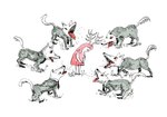 angry antlers clothed clothing dress female feral footwear fully_clothed grass group horn male necktie pack plant sad shoes simple_background suit surrounded tongue tongue_out white_background alberto_vazquez canid canine canis deer humanoid mammal wolf