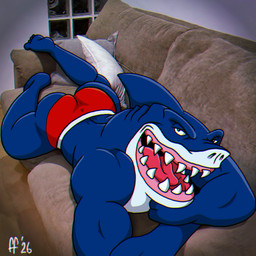 anthro blue_body briefs briefs_only butt clothed clothing dorsal_fin fin furniture lying male multicolored_body muscular muscular_anthro muscular_male on_front on_sofa open_mouth open_smile red_briefs red_clothing red_underwear smile sofa solo teeth tongue topless topless_anthro topless_male underwear underwear_only white_body fabfelipe street_sharks ripster fish marine shark 1:1 2026 hi_res