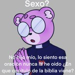 anthro clothed clothing dialogue eyewear glasses humanoid_hands praying purple_body solo text yagamikuro67 unicorn_wars padre_(unicorn_wars) bear mammal 1:1 2023 hi_res portrait spanish_text