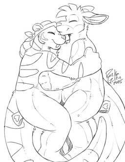 ambiguous_gender anthro cuddling duo kerchief nude plushie seam_(sewing) smile tusks rick_griffin ashley_(ashleywilde0) west_of_heaven animate_inanimate kangaroo living_plushie macropod mammal marsupial mustelid otter 2025 monochrome sketch genderfluid_(lore) nonbinary_(lore)
