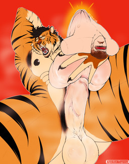 abdominal_bulge anal anal_penetration anthro armpit_hair balls belly_stretch big_butt big_penis black_hair black_nipples body_hair brown_hair butt facial_hair fur genitals hair hand_behind_head human_on_anthro humanoid_genitalia humanoid_hands humanoid_penis interspecies looking_pleasured lubed lubed_sex_toy male male/male markings masturbation multicolored_body multicolored_fur mustache nipples pattern_fur penetrable_sex_toy penetration penis pubes saggy_balls sergant sex_toy simple_background solo striped_body striped_markings stripes toy translucent translucent_body vein veiny_penis wet wet_penis x-ray_view depictionexpress felid human mammal pantherine tiger absurd_res digital_drawing_(artwork) digital_media_(artwork) hi_res