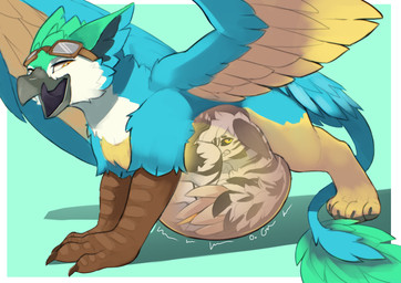 beak belly black_beak black_sclera black_stripes blue_body blue_fur butt embarrassed eyewear eyewear_on_head feral feral_pred fingernails fur green_tail hair internal long_tail nails narrowed_eyes organs pawpads same_size_vore solo stinger_tail stomach striped_body stripes struggling tail tail_tuft tuft vore weights white_body white_hair wings yellow_wings altowovurr mythology coulias other_quail avian gryphon mythological_avian mythological_creature zorgoia absurd_res hi_res