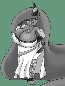 big_breasts biped breasts cleavage clothed clothing cosplay female female_humanoid front_view hair horn huge_breasts long_hair solo standing wide_hips rougethedaisy kid_icarus nintendo sega sonic_the_hedgehog_(series) palutena the_deadly_six zeena humanoid zeti hi_res monochrome
