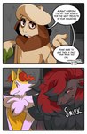 anthro apathetic dialogue fur group ignorance male porn_studio simple_background smile smirk studio text kingbriarturtle nintendo pokemon braixen generation_2_pokemon generation_5_pokemon generation_6_pokemon pokemon_(species) smeargle zoroark comic english_text hi_res