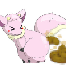 >_< ambiguous_gender blush blush_lines bodily_fluids butt covering covering_self crouching embarrassed eyes_closed fart fart_cloud feces feral fur hand_on_belly pink_body pink_fur pink_tail pooping purple_eyes raised_tail scatplay side_view simple_background smelly solo stink_fumes tail tears toony yellow_body yellow_fur young young_feral toilet_paper_(pixiv) mythology dragon mythological_creature mythological_scalie scalie 1:1 2026 censored digital_media_(artwork) mosaic_censorship