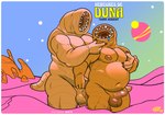 2024 absurd_res anthro balls belly biceps bodily_fluids body_hair butt dune_(series) duo erection foreskin genitals hairy_balls hi_res hollowpup hug male male/male manly moobs musclegut muscular navel nipples nude open_mouth outside pecs penis planet saliva sand sand_dune sandworm slightly_chubby standing star text triceps vein veiny_penis