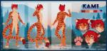 color_swatch footprint hair male multiple_poses pawprint pose red_hair solo standing fight_(artist) kami_(kamithetiger) felid mammal pantherine tiger digital_media_(artwork) full-length_portrait model_sheet portrait