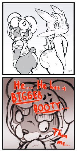 angry anthro back_to_back big_butt bottomless butt butt_envy clothed clothing comparing comparing_butts duo ellipsis fin gloves_(marking) gradient_background hoodie looking_at_butt looking_back male markings nude oblivious short_tail shota simple_background spots standing tail text thick_thighs topwear young young_anthro young_male bitfly battle_patrol karky rokko_kuma aquatic canid canine canis domestic_dog fish mammal mastiff molosser rottweiler shark 2018 comic digital_media_(artwork) english_text hi_res signature