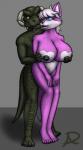 abstract_background anthro big_breasts black_nipples breast_grab breasts duo female fur hair hand_on_breast heart_symbol male nipples nude pink_body pink_fur white_hair radasus bethesda_game_studios microsoft skyrim the_elder_scrolls derkeethus yuni_hermit argonian canid canine canis mammal reptile scalie wolf hi_res