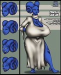 big_breasts black_border blue_body blue_eyes border breasts clothed clothing female huge_breasts logo mouth_closed narrowed_eyes nipple_outline solo standing white_clothing romman08 star_wars alien alien_humanoid humanoid twi'lek 2017 artist_logo dated model_sheet