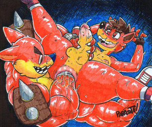 anal anal_fisting anal_fluids anal_penetration anthro anus balls blush bodily_fluids brown_hair butt clothing duo erection eyebrows fingerless_gloves fisting footwear footwear_only fur genital_fluids genitals gloves hair handwear heart_eyes heart_symbol humanoid_genitalia humanoid_penis male male/male male_penetrated male_penetrating male_penetrating_male mostly_nude muscular muscular_male nipples nude open_mouth orange_body orange_fur penetration penis precum puffy_anus sex shoes shoes_only simple_background thick_eyebrows yellow_body yellow_fur parasitedeath activision crash_bandicoot_(series) crash_bandicoot tiny_tiger bandicoot dasyuromorph mammal marsupial recently_extinct_species thylacine marker_(artwork) traditional_media_(artwork)