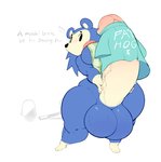 animal_crossing anthro apron balls beady_eyes big_balls big_breasts big_penis blue_body blue_fur blush blush_stickers bottomless breasts bulumble-bee clothed clothing dialogue english_text erection eulipotyphlan fur genitals gynomorph hedgehog holding_penis huge_balls huge_hips huge_penis huge_thighs humanoid_genitalia humanoid_penis hyper hyper_balls hyper_genitalia hyper_penis intersex looking_at_viewer mabel_able mammal mouthless nintendo penis penis_clothing shirt side_boob solo tan_body tan_fur text thick_thighs topwear vein veiny_penis wide_hips