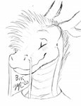 anthro barbel_(anatomy) blush clothing flesh_whiskers horn male mohawk shirt smile solo topwear whiskers styxyesrenegade asian_mythology east_asian_mythology mythology bik_(vader-san) dragon eastern_dragon mythological_creature mythological_scalie scalie sketch