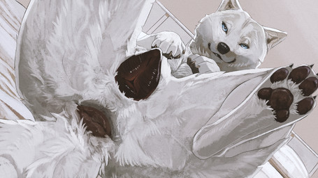 anatomically_correct anatomically_correct_genitalia animal_genitalia animal_vulva anus bed bedroom_eyes black_pawpads blue_eyes butt canine_genitalia canine_vulva claws digitigrade feet female female_feral feral finger_claws fur furniture genitals lying narrowed_eyes on_back on_bed pawpads paws presenting presenting_anus presenting_vulva seductive solo spread_legs spreading tail tail_anus toe_claws vulva white_body white_fur cosmiclife helga_(cosmiclife) canid canine canis mammal wolf hi_res