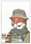 anthro biped camo camo_clothing camo_print clothing male military_uniform pattern_clothing solo uniform n2o canid canine fox mammal red_fox trask true_fox 2022 absurd_res hi_res