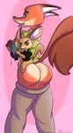 anthro anus big_butt bottomwear bottomwear_down butt buttplug clothed clothing duo male male/male pants pants_down partially_clothed pink_background plug_(sex_toy) sex_toy simple_background tongue tongue_out toy mazilion disney zootopia finnick_(zootopia) nick_wilde canid canine fennec_fox fox mammal red_fox true_fox absurd_res hi_res signature