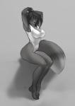 5_toes anthro barefoot big_breasts biped breasts clothing eyes_closed feet female hair highleg humanoid_feet leotard nipple_outline one-piece_swimsuit plantigrade sitting small_waist solo swimwear toes wide_hips woadedfox roza_(woadedfox) canid canine fox mammal 2017 absurd_res greyscale hi_res monochrome