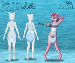 anthro breasts clothing covered_eyes covered_nipples designer_clothes dress female front_view fur hair mannequin messy_hair pink_body pink_fur pink_hair pose rear_view robotic_arm skinny_female small_breasts solo text under_boob white_body white_fur scoutthecat02 mika_(scoutthecat02) bear giant_panda mammal english_text hi_res