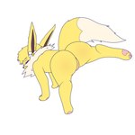 accessory big_butt blush butt female feral flower fur genitals hair hair_accessory looking_at_viewer nude paws plant pussy simple_background solo tail nathylution nintendo pokemon nathaly_brightspark canid canine eeveelution generation_1_pokemon jolteon mammal pokemon_(species) 1:1 absurd_res digital_media_(artwork) hi_res