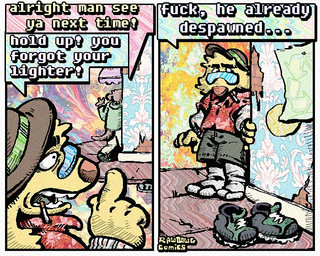 2_panel_comic aloha_shirt anthro bottomwear cigarette cigarette_in_mouth clothing dialogue duo eyewear flip_flops floppy_ears footwear half-closed_eyes hat headgear headwear humor narrowed_eyes object_in_mouth pattern_clothing pattern_shirt pattern_topwear sandals shirt shoes shorts smoking_tobacco socks socks_with_sandals speech_bubble sunglasses text topwear rawdawgcomics stahli_(rawdawgcomics) bird_dog canid canine canis domestic_dog golden_retriever hunting_dog mammal retriever 5:4 comic english_text