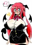 :d big_breasts blush bottomwear breasts clothed clothing eyewear fangs female glasses hair head_wings huge_breasts humanoid_pointy_ears legwear long_hair membrane_(anatomy) membranous_wings not_furry open_mouth pointy_ears red_hair shirt skirt smile solo spade_tail suit tail teeth thigh_highs topwear unusual_wing_placement wings rindou_(p41neko) touhou koakuma demon humanoid hi_res