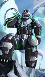 anthro armor bodysuit clothing green_eyes male muscular muscular_anthro muscular_male pecs red_sclera skinsuit solo supervillain tentacles tight_clothing kt0414143919 lifewonders live_a_hero monomasa canid canine canis domestic_dog husky mammal nordic_sled_dog spitz hi_res