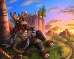 anthro clothed clothing cloud detailed_background facial_piercing grass hooves horn male nose_piercing nose_ring outside piercing plant ring_piercing sky smile solo topless tree milkwyvern blizzard_entertainment warcraft solcarn_talonrend bovid bovine highmountain_tauren mammal tauren 2021 artist_name digital_media_(artwork) signature