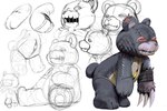 anthro black_body black_fur claws fur plushie red_eyes seam_(sewing) stitch_(sewing) teddy_bear torn_body winpuss bandai_namco digimon animate_inanimate digimon_(species) living_plushie warumonzaemon absurd_res hi_res sketch sketch_page