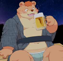 alcohol anthro beer belly beverage blush bulge clothing kemono male navel night outside overweight overweight_male solo underwear meg_hoi bear mammal 2026