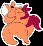 ambiguous_gender anthro belly big_belly big_moobs big_tail black_eyes cuddling duo eye_scar eyes_closed facial_scar featureless_moobs happy intraspecies larger_male male male/ambiguous moob_suck moobs obese obese_male one_eye_closed orange_body overweight overweight_male pillow red_body scar size_difference smaller_ambiguous smile sucking tail thick_thighs deadsector rain_world videocult artificer_(rain_world) gourmand_(rain_world) slugcat alpha_channel