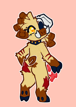 anthro black_hooves blood bodily_fluids bone brown_body brown_fur butt chibi collar exposed_bone exposed_flesh exposed_organs eyelashes female fingers floppy_ears fur gore guts hair hooved_fingers hooved_toes hooves horn intestines logo looking_at_viewer multicolored_body multicolored_fur on_one_leg organs pink_background rear_view scar simple_background skull snout solo spiked_collar spikes standing tail tan_body tan_fur text toony tusks unguligrade wounded yellow_eyes yellow_sclera young mugletart microsoft minecraft mojang xbox_game_studios domestic_pig mammal piglin suid suine sus_(pig) undead zombie zombified_piglin 2026 artist_logo artist_name digital_drawing_(artwork) digital_media_(artwork) flat_colors hi_res